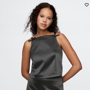 Black satin square neck top